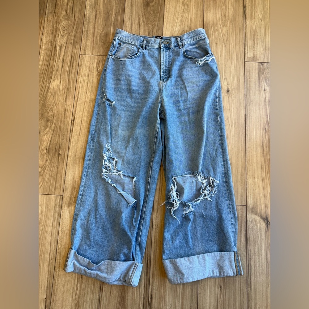BDG Light Blue Distressed Wide Leg Jeans